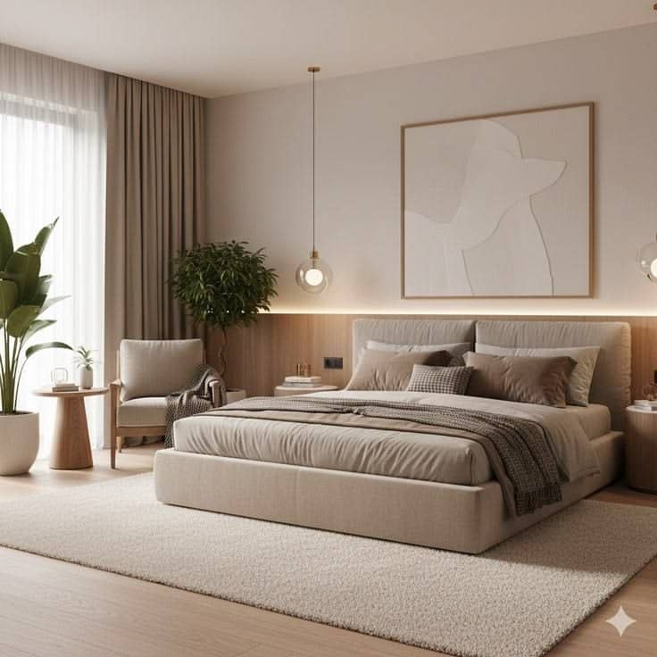 Warm neutral bedroom from the original UNIQMA interiors collection